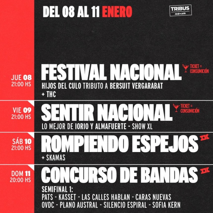 AGENDA SEMANAL TRIBUS CLUB DE ARTE:  JUEVES 8 A DOMINGO 11 DE ENERO 