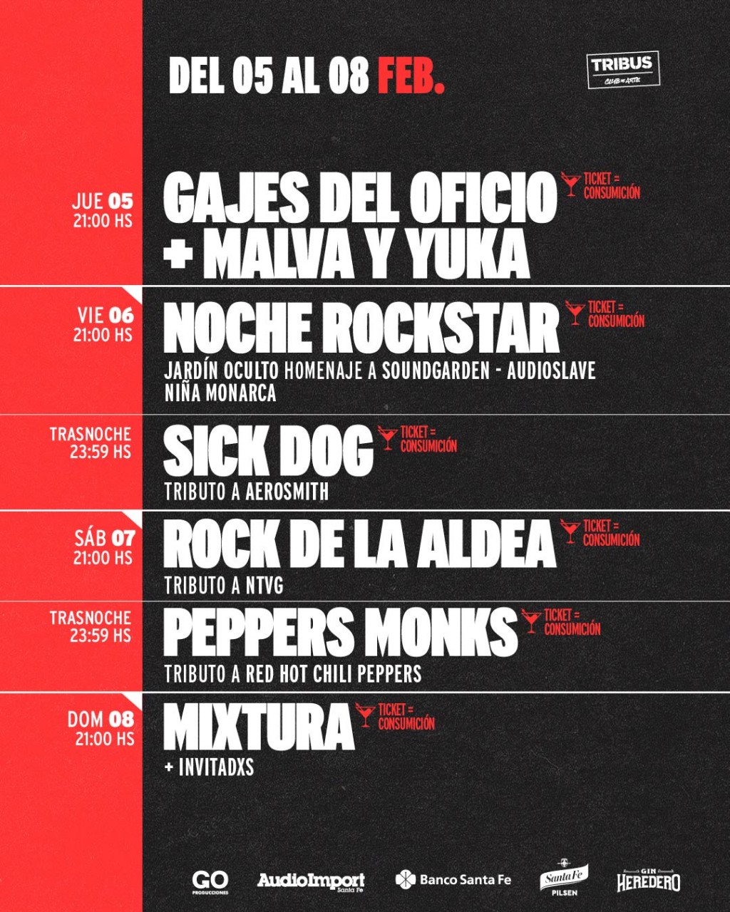 Programaci&oacute;n de TRIBUS del 5/2 al 8/2