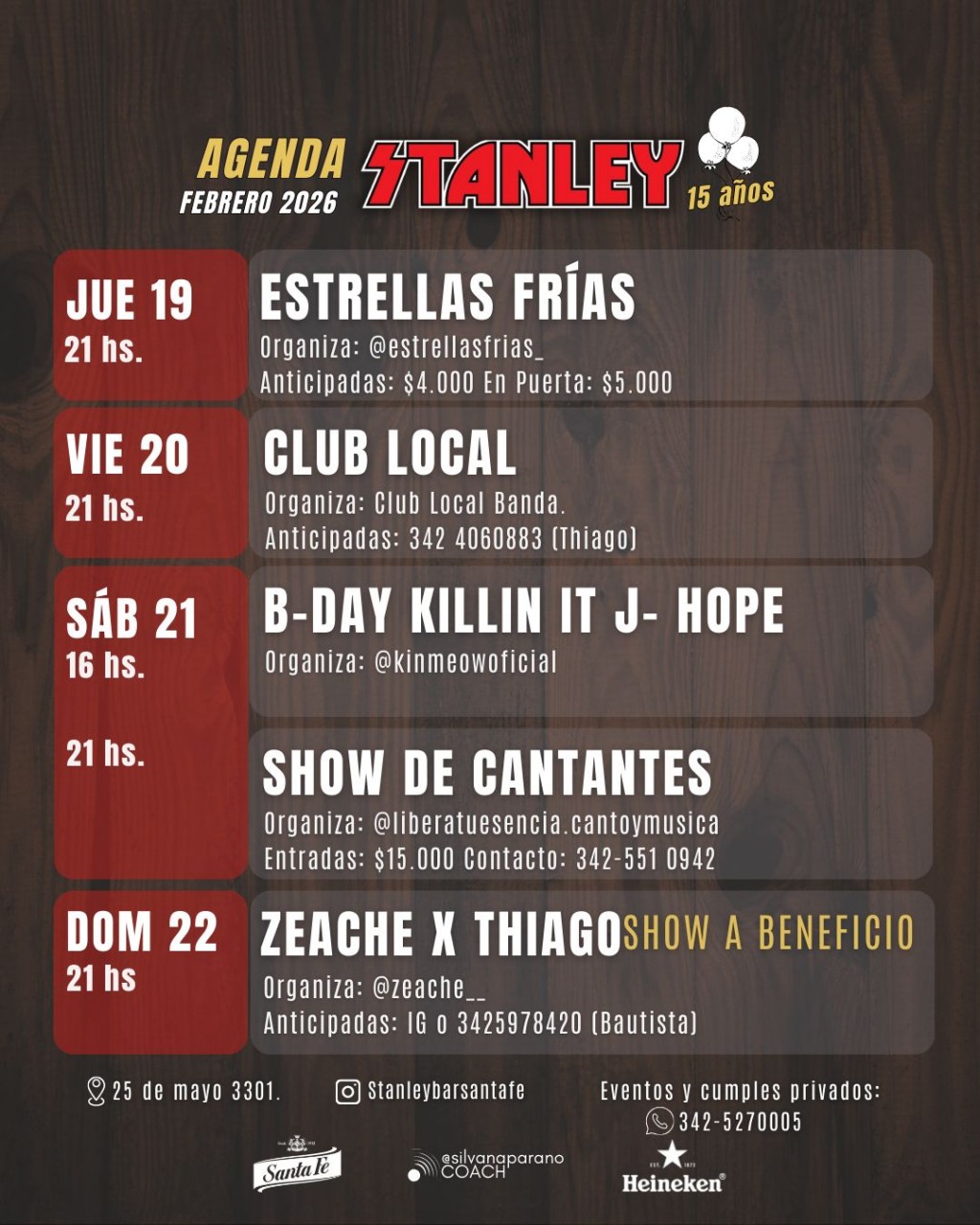 Agenda de Stanley Bar del 19/2 al 22/2