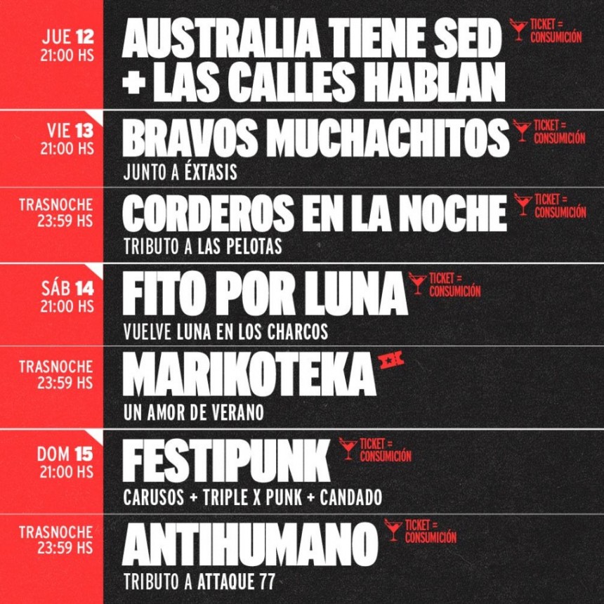 AGENDA SEMANAL de TRIBUS CLUB DE ARTE del 12/2 al 15/2 