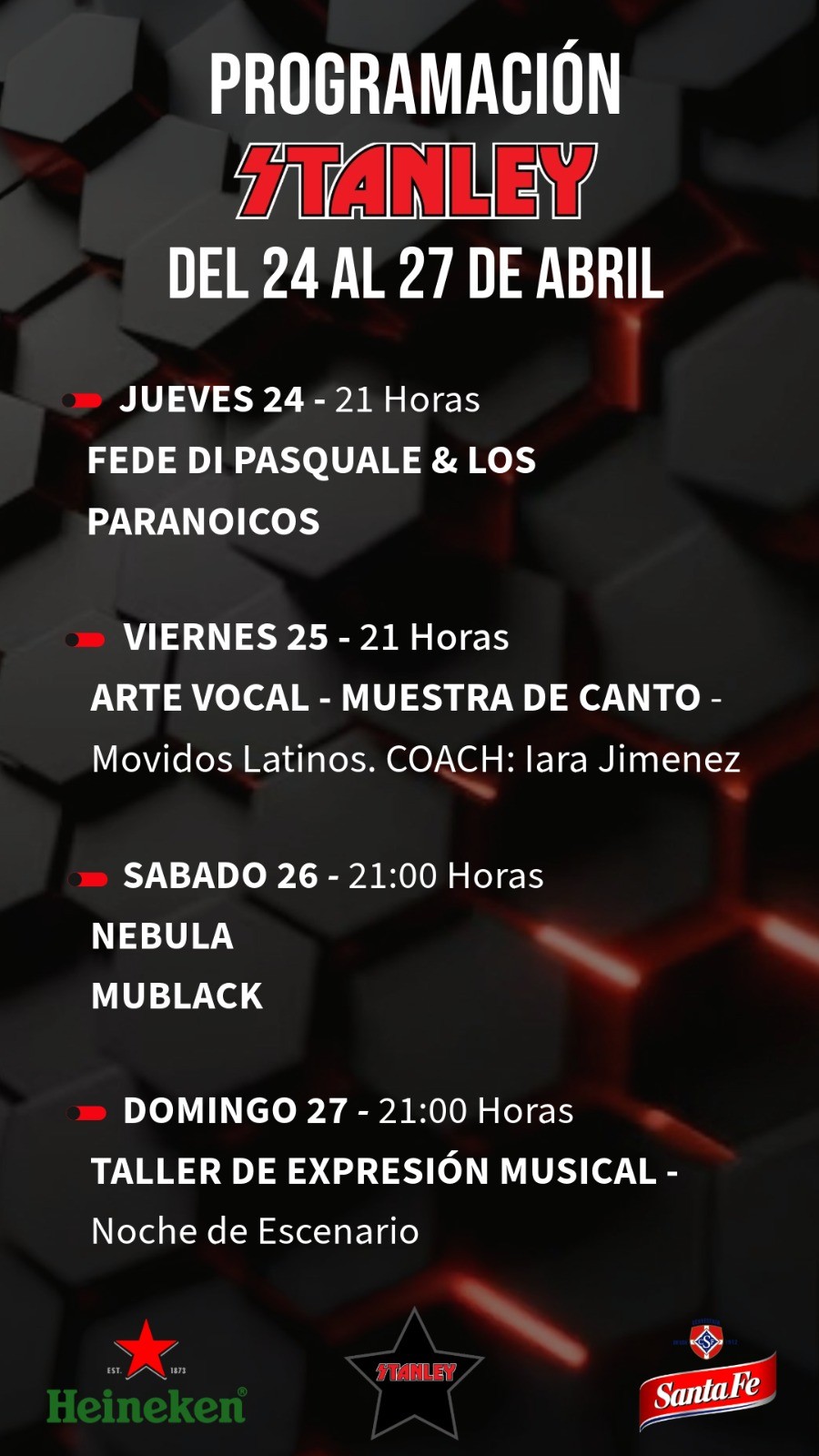 Programación de Stanley Bar del 24/4 al 27/4