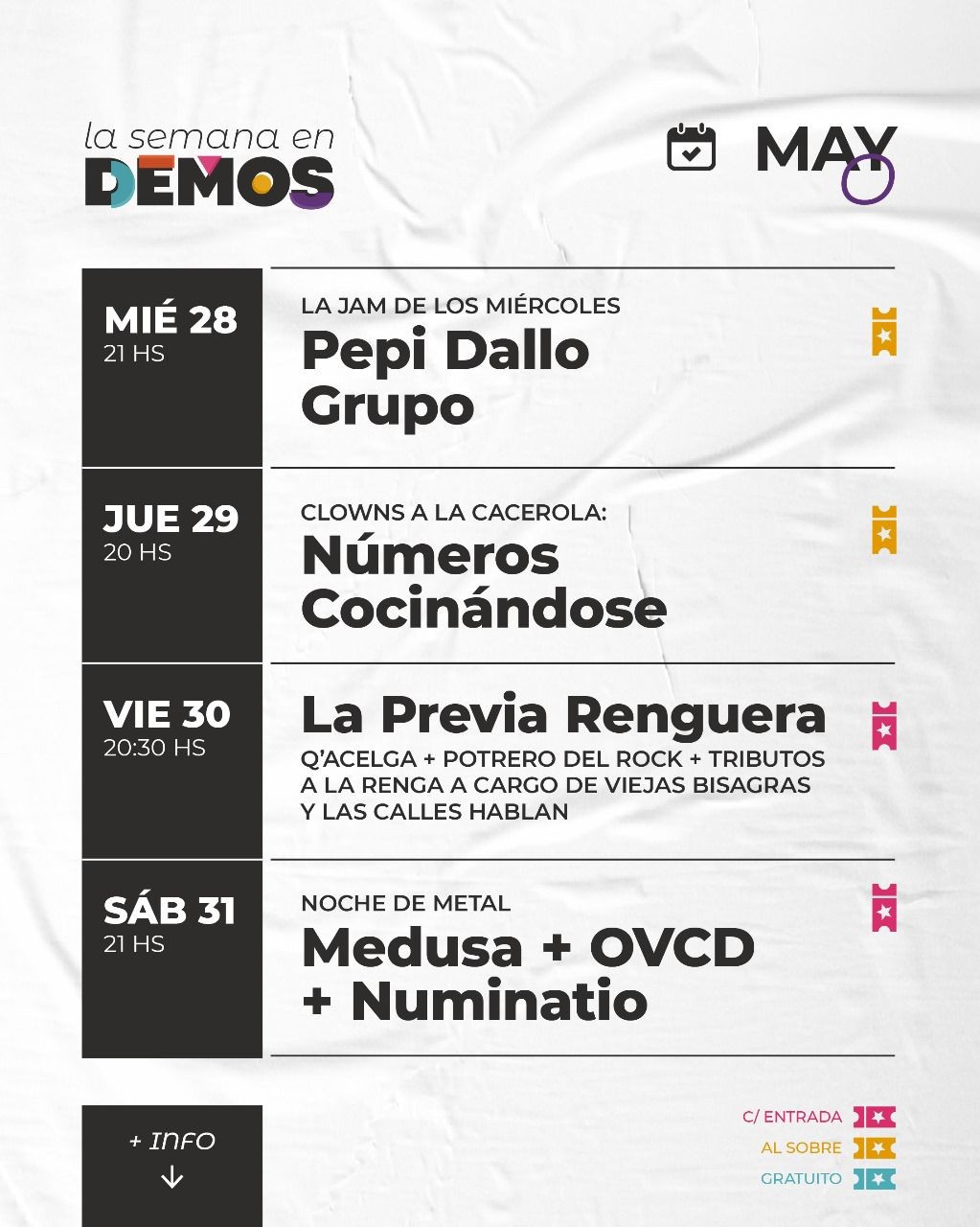 AGENDA SEMANAL de DEMOS del 28/5 al 31/5
