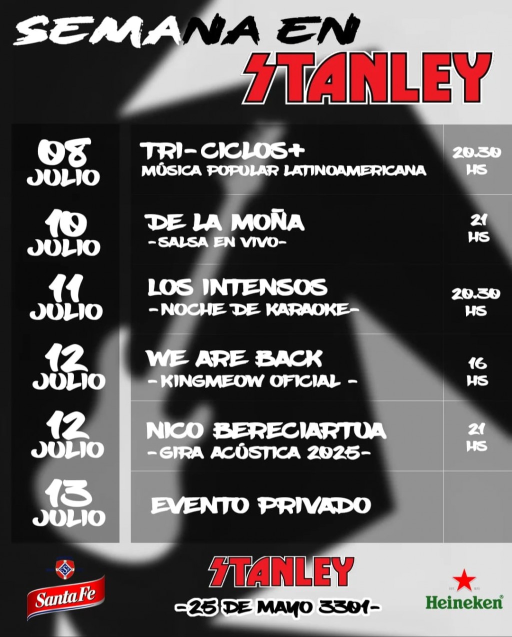 Programación de Stanley Bar del 8/7 al 13/7