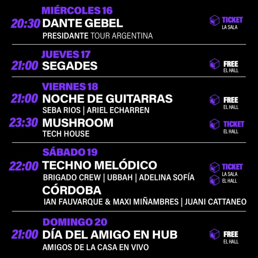 Programaci&oacute;n de HUB para esta semana