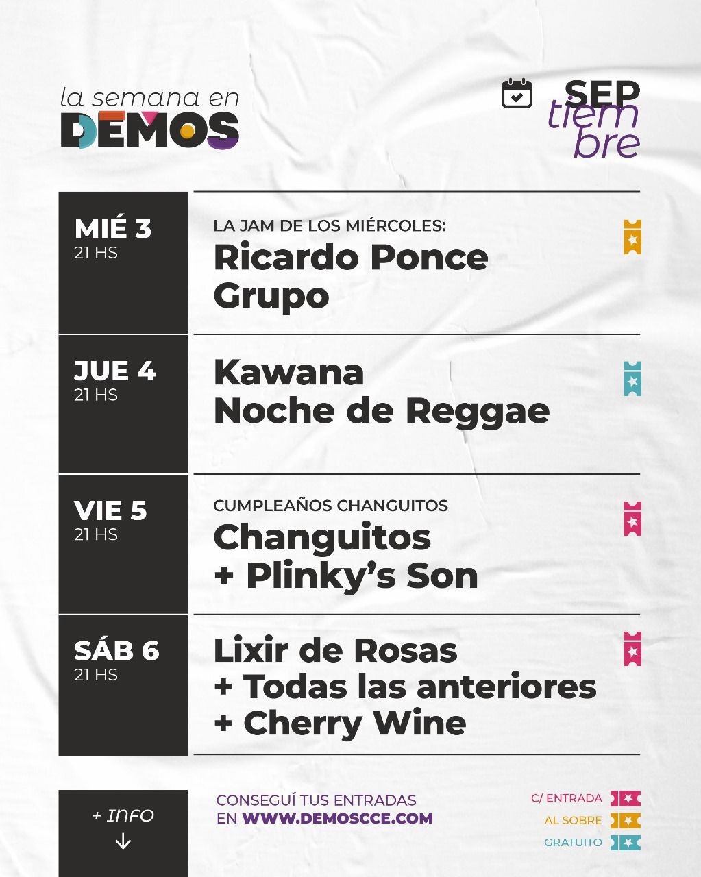 Programación de DEMOS del 3/9 al 6/9
