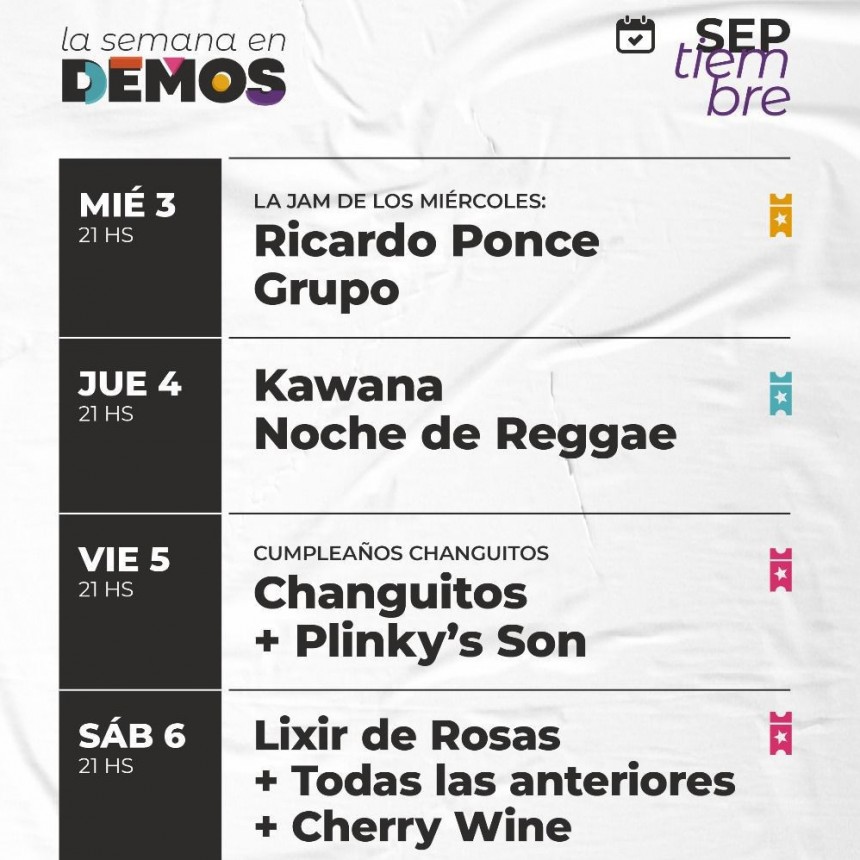 Programaci&oacute;n de DEMOS del 3/9 al 6/9