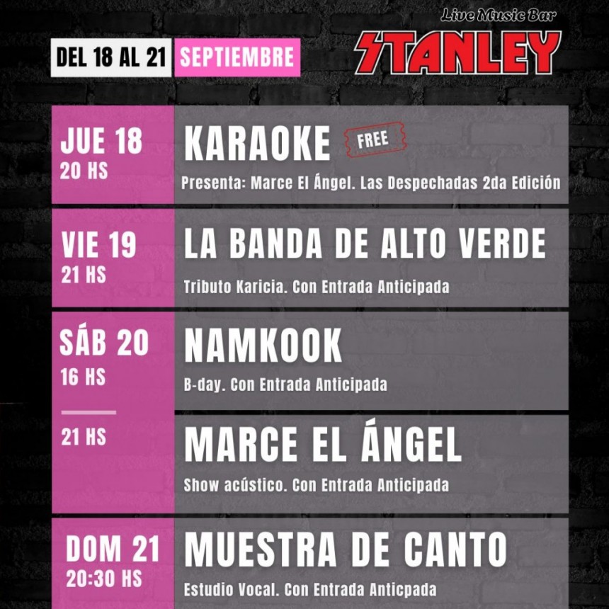 &iexcl;Del 18 al 21 de septiembre se viene una agenda explosiva en Stanley! 