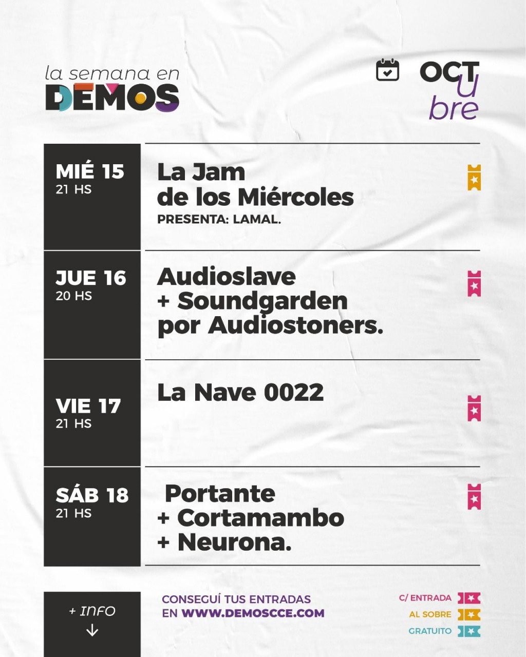 La programación de DEMOS del 15/10 al 18/10