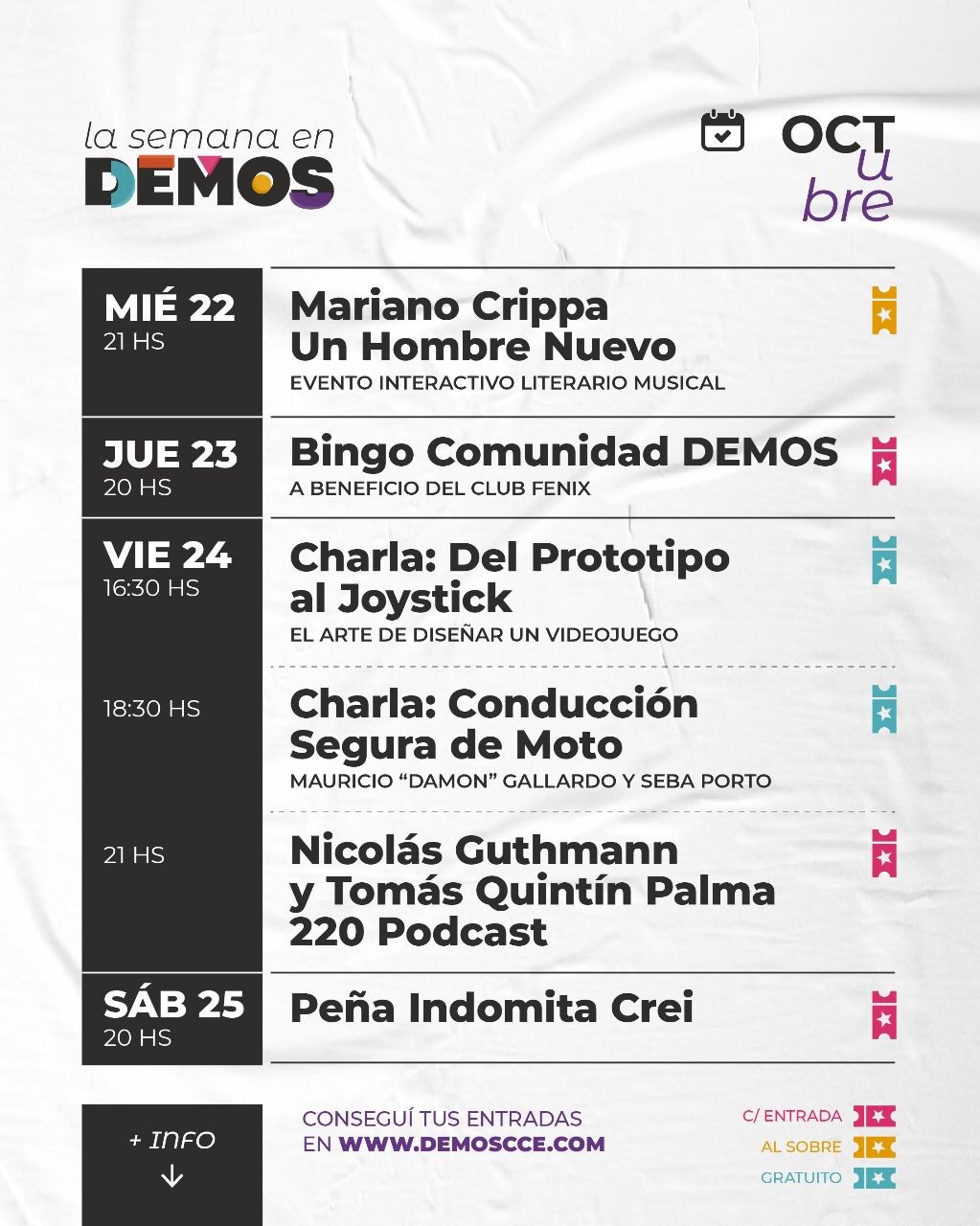 Agenda de DEMOS del 22/10 al 25/10