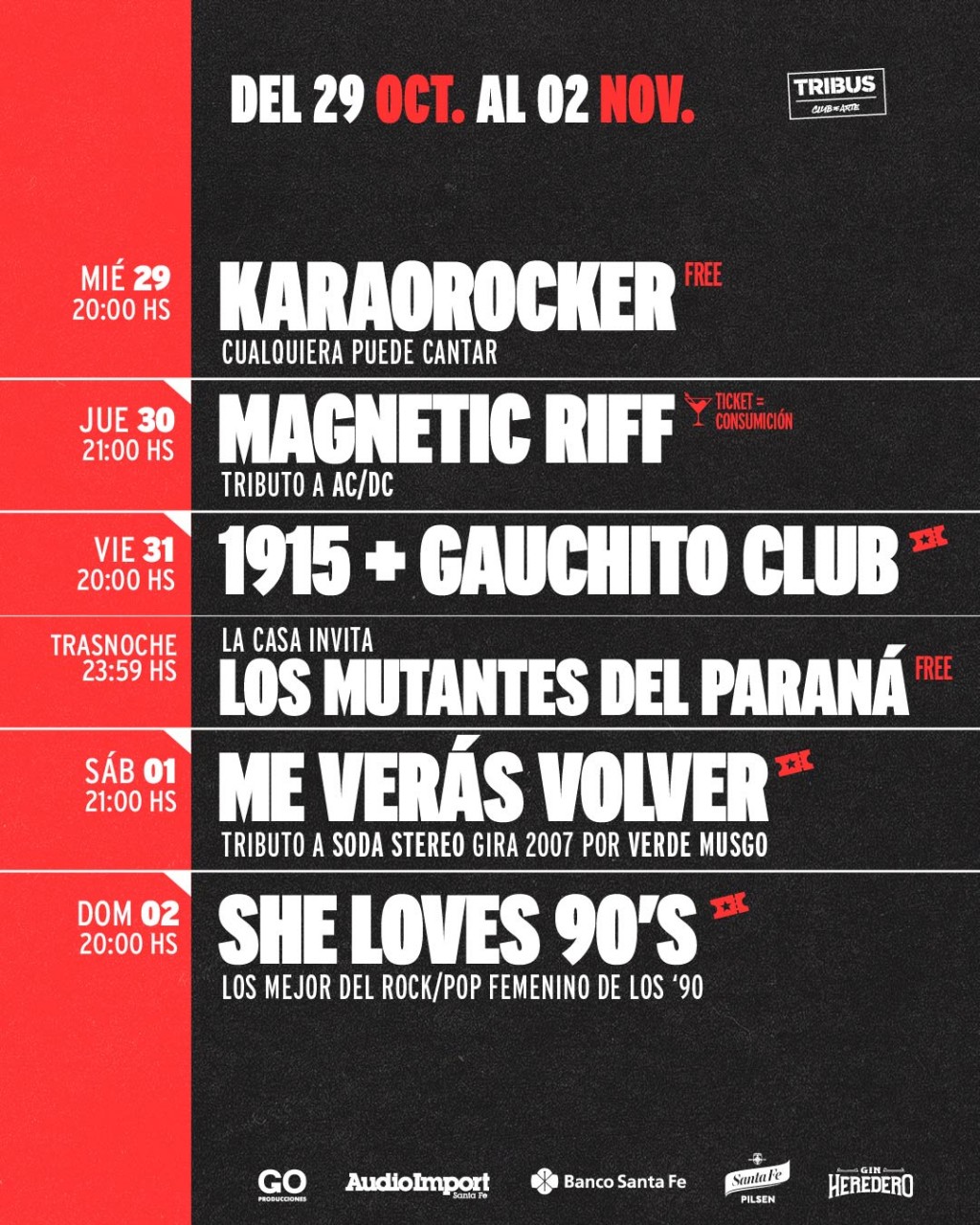 AGENDA SEMANAL DE TRIBUS CLUB DE ARTE DEL 29/10 AL 2/11