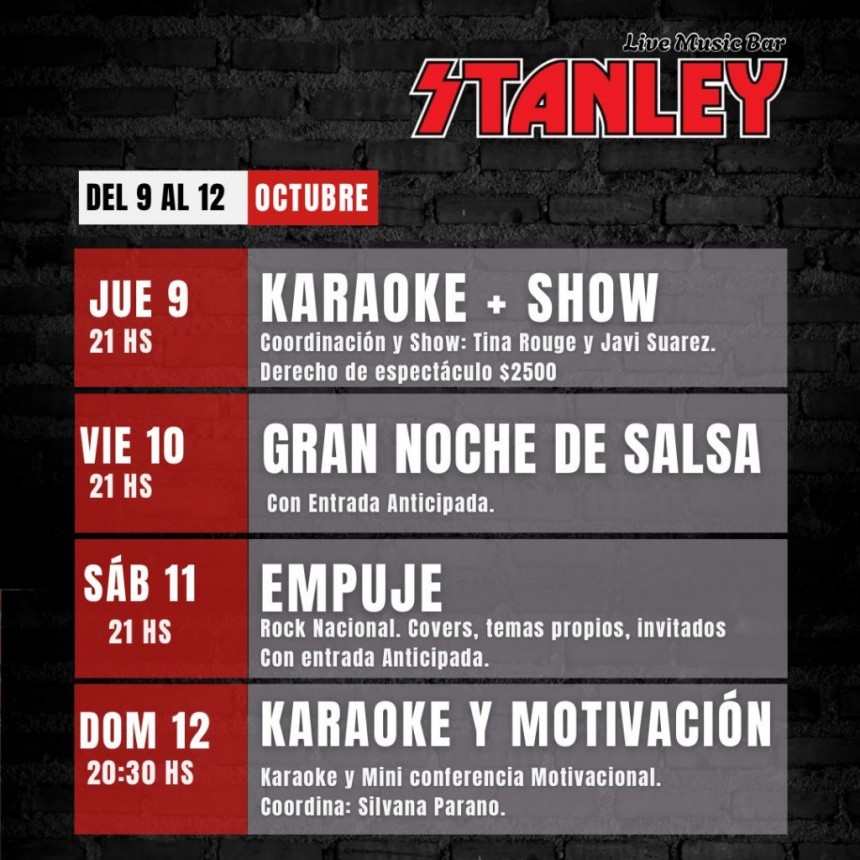 Programaci&oacute;n de Stanley para este semana.