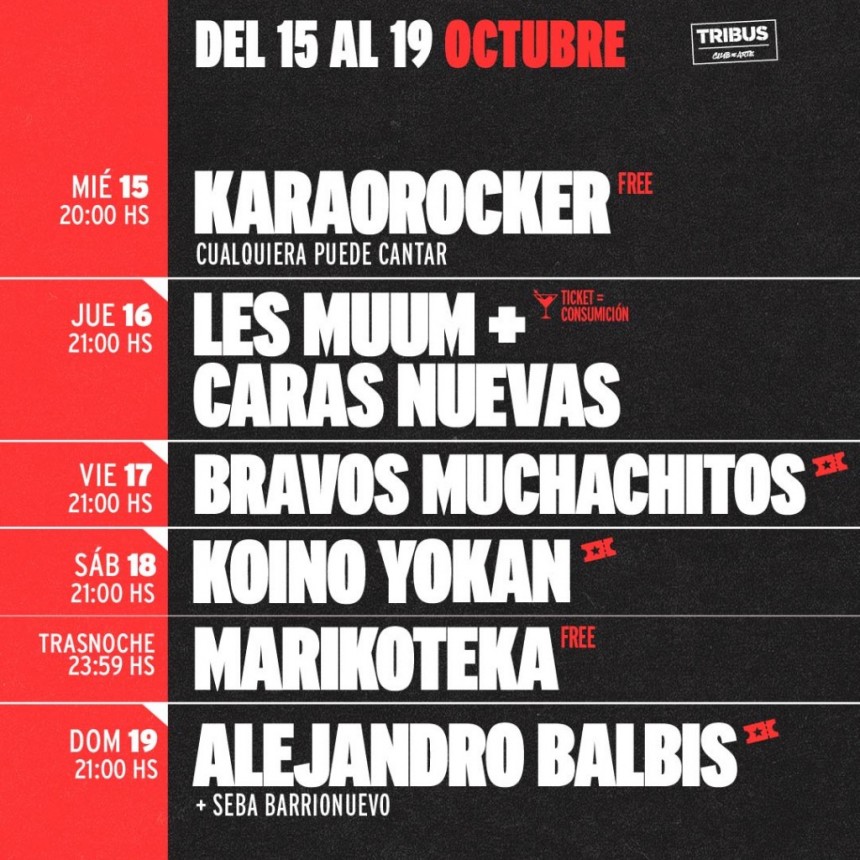  AGENDA SEMANAL TRIBUS CLUB DE ARTE:   MI&Eacute;RCOLES 15 A DOMINGO 19 DE OCTUBRE 