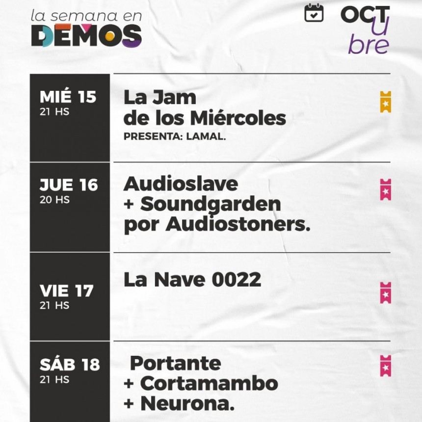 La programaci&oacute;n de DEMOS del 15/10 al 18/10