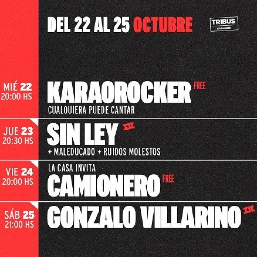 AGENDA SEMANAL TRIBUS CLUB DE ARTE:  MI&Eacute;RCOLES 22 A S&Aacute;BADO 25 DE OCTUBRE