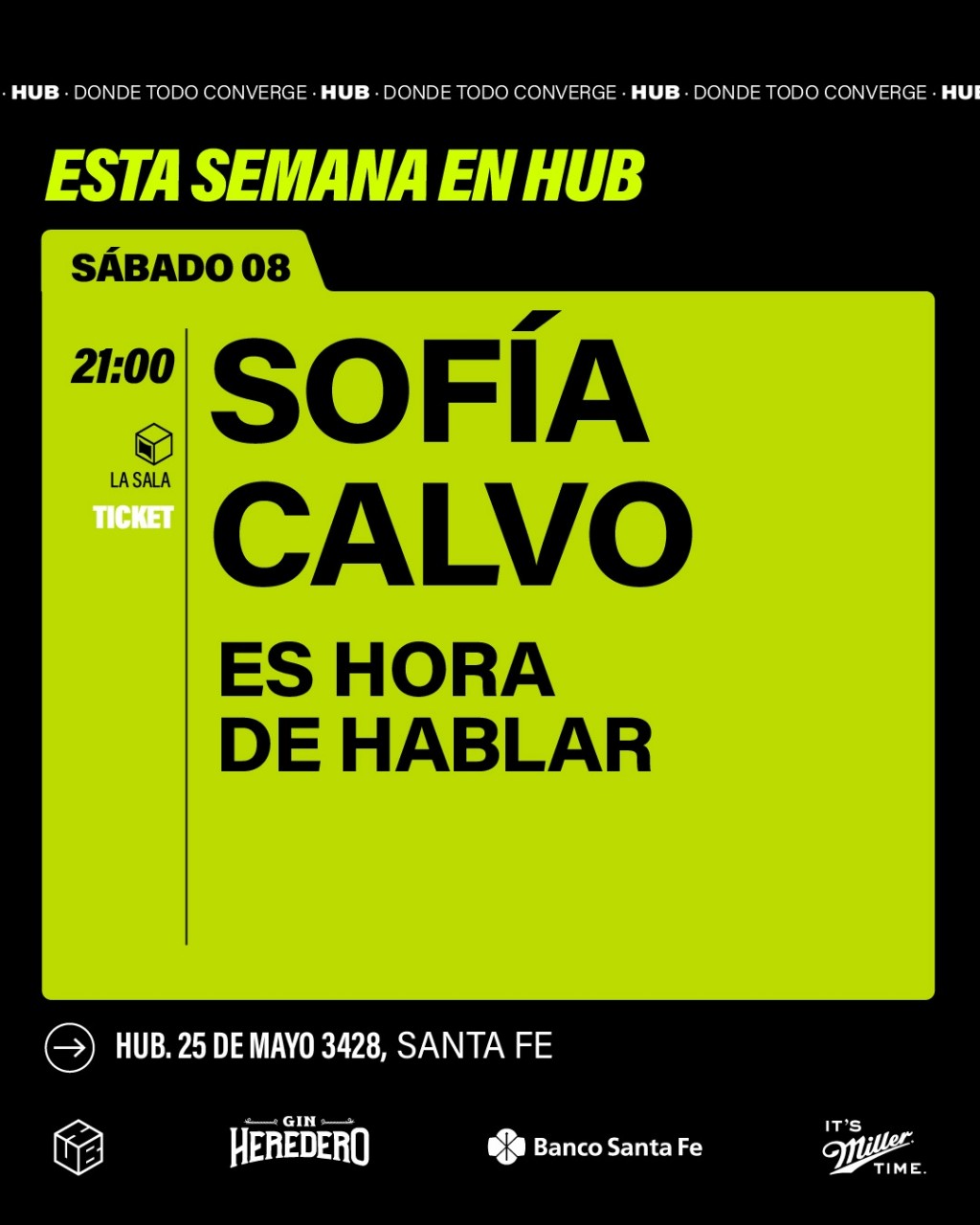  La programación de HUB del sábado 8 de noviembre incluye la presentación de Sofía  Calvo