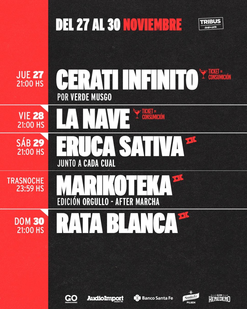 AGENDA SEMANAL TRIBUS CLUB DE ARTE del 27/11 al 30/11