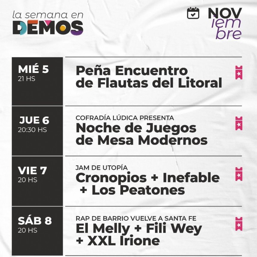 Programación de DEMOS del 5/11 al 8/11