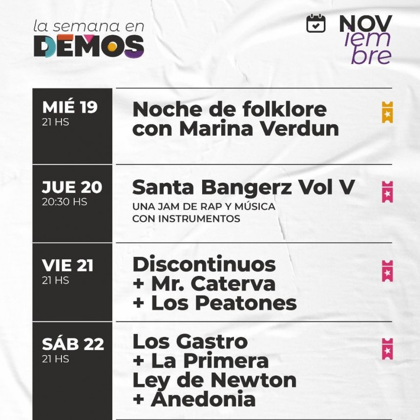 Programación de DEMOS del 19/11 al 21/11