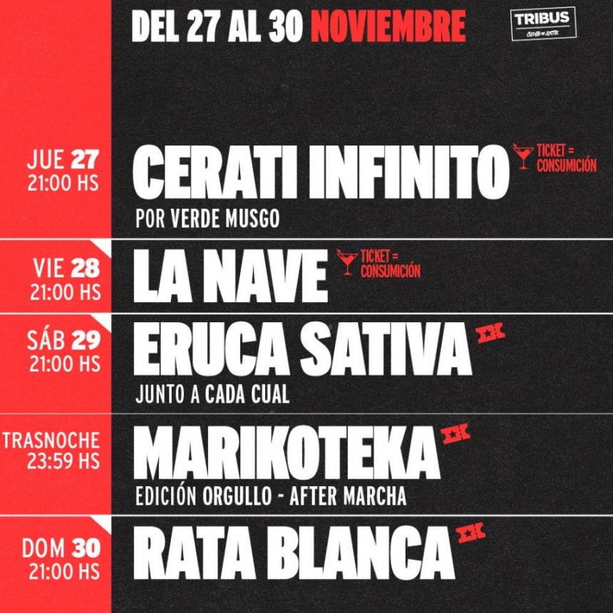 AGENDA SEMANAL TRIBUS CLUB DE ARTE del 27/11 al 30/11