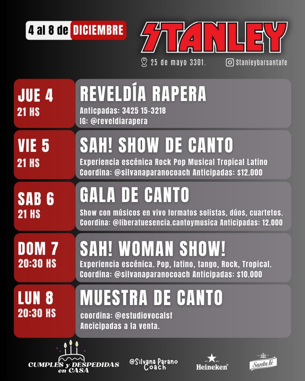 Programación de Stanley del 4/12 al 8/12